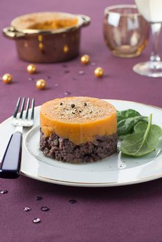 Parmentier de patate douce au marron et vin rouge